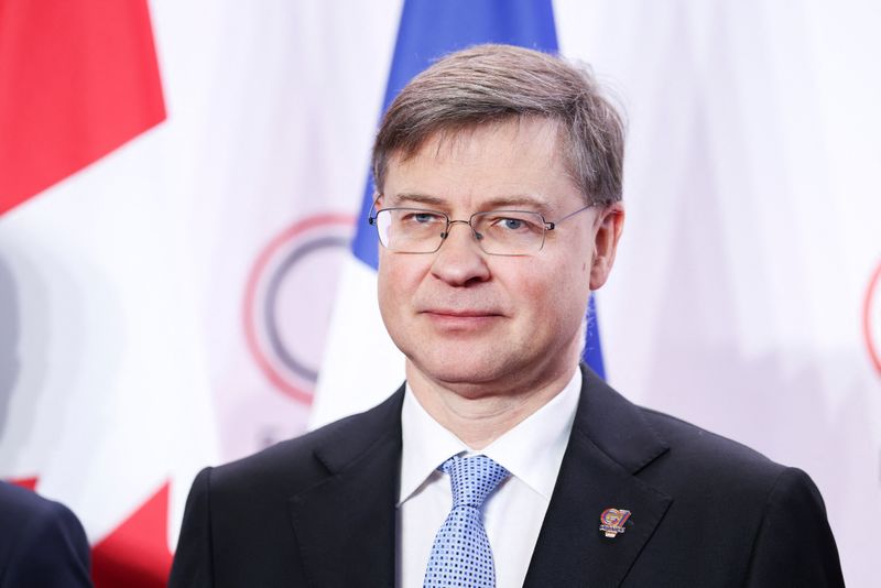 European Commissioner for Economy and Productivity, Valdis Dombrovskis, looks on ahead of a G7 finance ministers and central bank governors meeting in Paris, France, May 18, 2026. REUTERS/Tom Nicholson