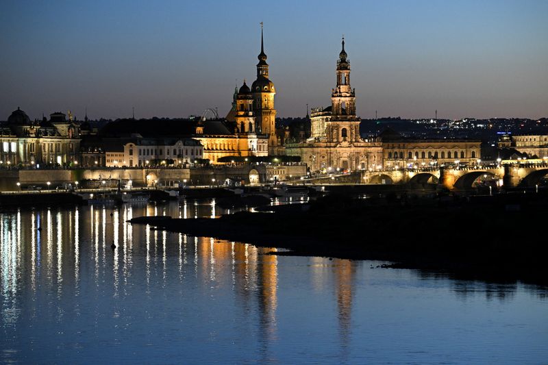 A view shows the old town of Dresden's centre with the Saxon House of Estates, the Housmann' tower, the catholic Court Church, and the opera house Semperoper close to the river Elbe, in Dresden, Germany August 18, 2025. REUTERS/Annegret Hilse