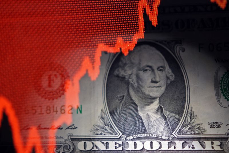 U.S. dollar banknote and rising stock graph are seen in this illustration taken April 25, 2025. REUTERS/Dado Ruvic/Illustration