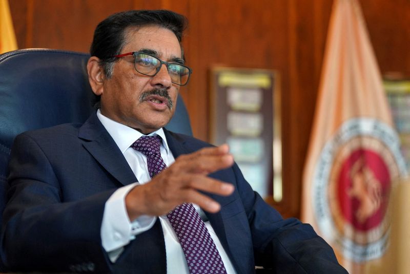 P. Nandalal Weerasinghe, Governor of the Central Bank of Sri Lanka, speaks during an interview with Reuters inside his office in Colombo, Sri Lanka, September 12, 2025. REUTERS/Thilina Kaluthotage