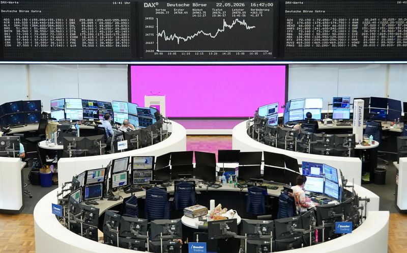 The German share price index DAX graph is pictured at the stock exchange in Frankfurt, Germany, May 22, 2026.     REUTERS/staff