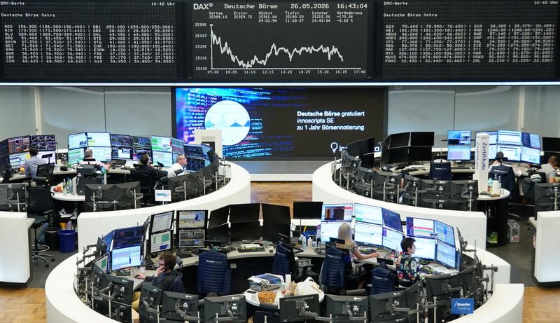 The German share price index DAX graph is pictured at the stock exchange in Frankfurt, Germany, May 26, 2026.     REUTERS/staff