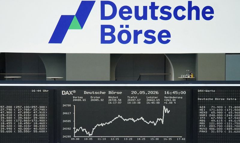 The German share price index DAX graph is pictured at the stock exchange in Frankfurt, Germany, May 20, 2026.     REUTERS/staff