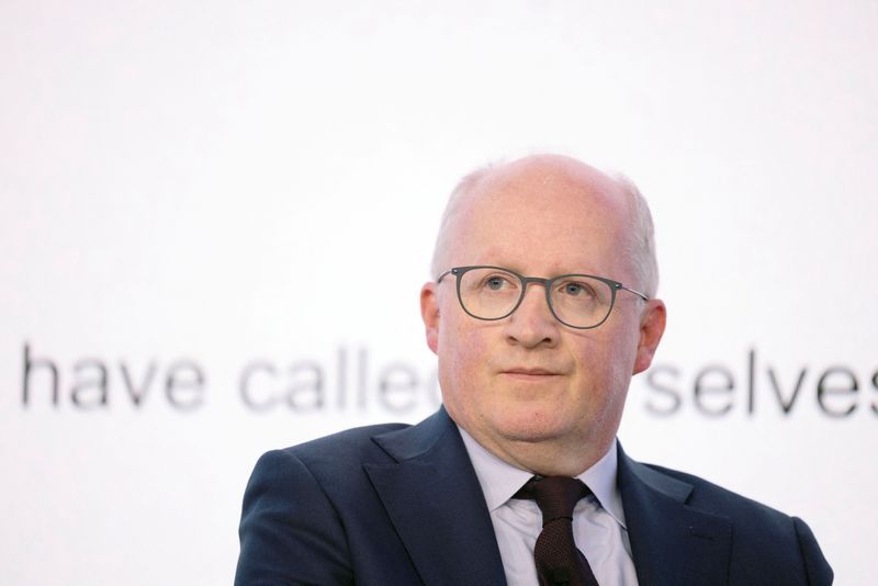 Philip R. Lane Chief Economist, European Central Bank talks to Balazs Koranyi, Chief Correspondent, Reuters (not pictured) at the London Stock Exchange, London, Britain, June 17, 2024. REUTERS/Anna Gordon