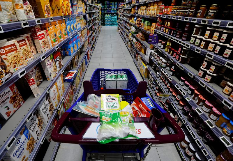 A shopping trolley is seen in a supermarket in Nice, France, August 18, 2022. REUTERS/Eric Gaillard/File Photo