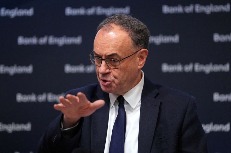 FILE PHOTO: Bank of England Governor Andrew Bailey speaks during the Monetary Policy Report Press Conference at the Bank of England in London, Britain, April 30, 2026.     Kirsty Wigglesworth/Pool via REUTERS/File Photo