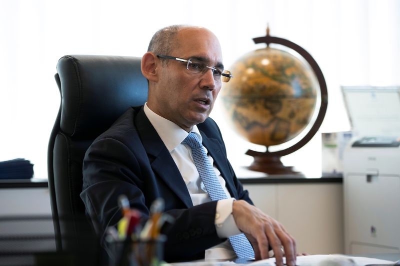 Bank of Israel Governor Amir Yaron gestures while he speaks during his interview with Reuters in Jerusalem June 16, 2020. Picture taken June 16, 2020. REUTERS/Ronen Zvulun