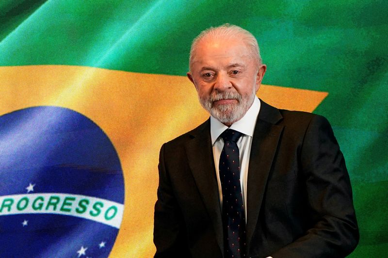 FILE PHOTO: Brazilian President Luiz Inacio Lula da Silva looks on as he speaks to reporters following his White House meeting with U.S. President Donald Trump, at the Brazilian Embassy in Washington, D.C., U.S., May 7, 2026. REUTERS/Elizabeth Frantz/File Photo
