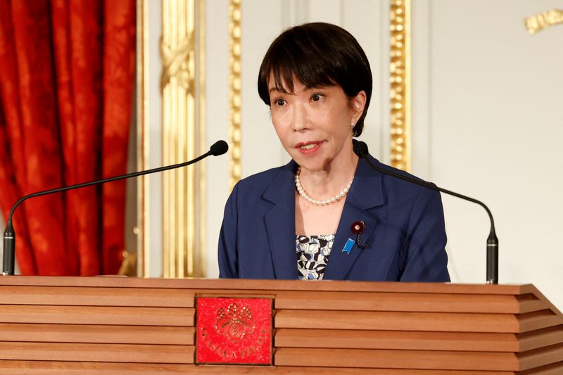Japanese Prime Minister Sanae Takaichi attends a joint press conference with Philippine President Ferdinand Marcos Jr. (not pictured) at the Akasaka Palace State Guest House in Tokyo, Japan, May 28, 2026. Kiyoshi Ota/Pool via REUTERS