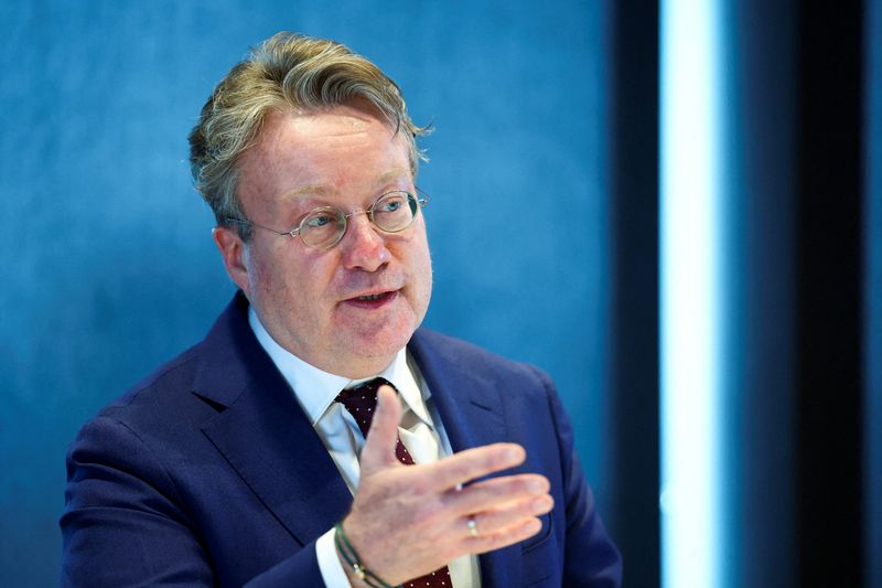 FILE PHOTO: European Central Bank governing council member Olaf Sleijpen speaks at press conference for the publication of Dutch central bank's annual report in Amsterdam, Netherlands, March 24, 2026. REUTERS/Piroschka van de Wouw/File Photo