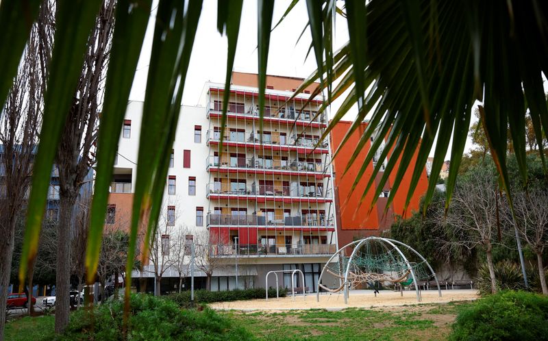 General view of the Cireres cooperative housing building in Barcelona, Spain, January 20, 2025. REUTERS/ Albert Gea
