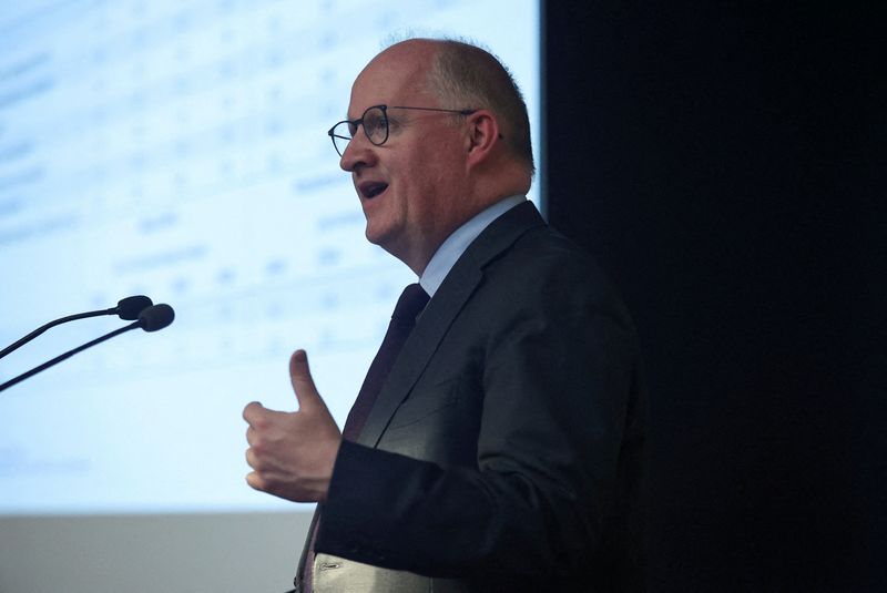 FILE PHOTO: European Central Bank chief economist Philip Lane speaks during a lecture at the University of Cyprus in Nicosia, Cyprus April 5, 2023. REUTERS/Yiannis Kourtoglou/File Photo