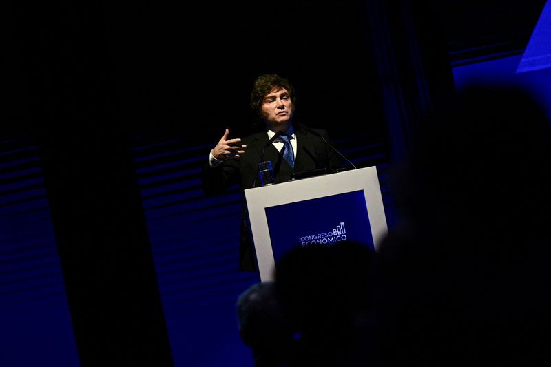 Argentina's President Javier Milei speaks during a business event in Buenos Aires, Argentina, April 29, 2026. REUTERS/Pedro Lazaro Fernandez