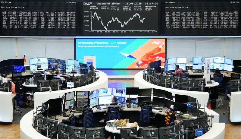 The German share price index DAX graph is pictured at the stock exchange in Frankfurt, Germany, June 18, 2026.  REUTERS/staff