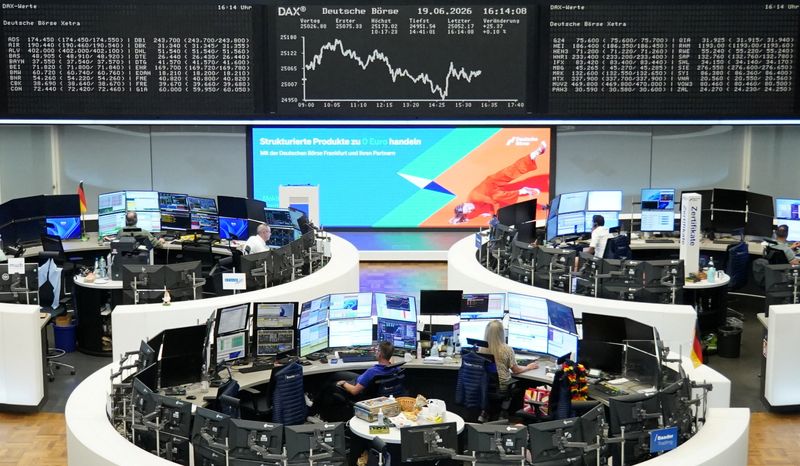 The German share price index DAX graph is pictured at the stock exchange in Frankfurt, Germany, June 19, 2026.  REUTERS/staff/File Photo