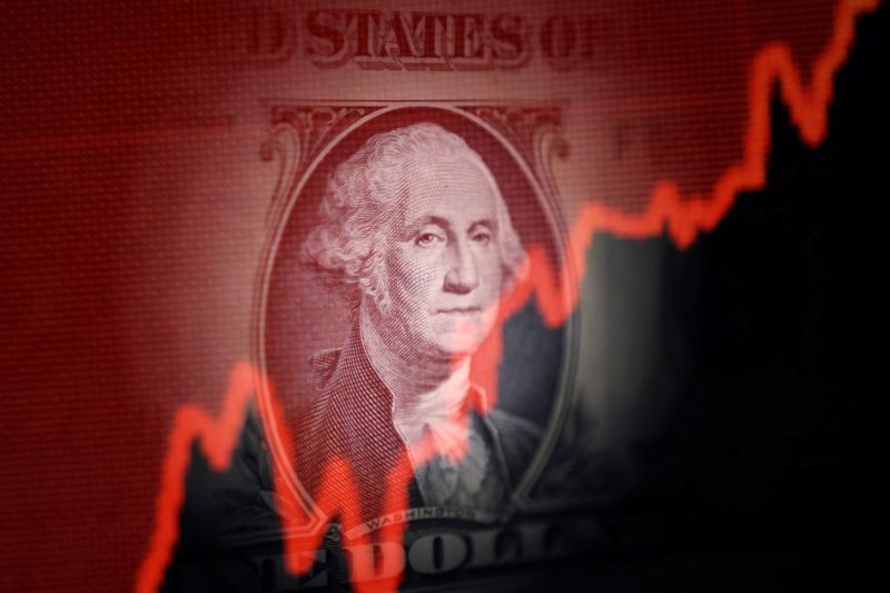 U.S. dollar banknote and rising stock graph are seen in this illustration taken April 25, 2025. REUTERS/Dado Ruvic/Illustration