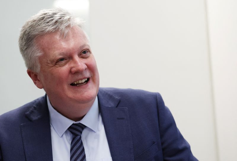 Chief Economist and Executive Director for Monetary Analysis and Research at the Bank of England Huw Pill reacts during an interview with Reuters at the Bank of England in London, Britain, February 12, 2025. REUTERS/Suzanne Plunkett