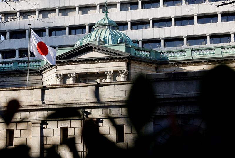FILE PHOTO: A Japanese flag flutters atop the Bank of Japan headquarters in Tokyo, Japan  December19, 2025. REUTERS/Manami Yamada/File Photo