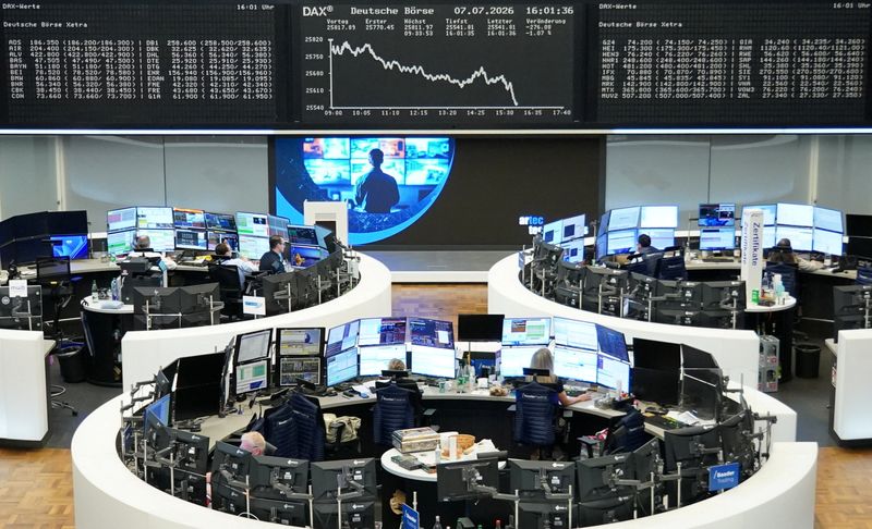 The German share price index DAX graph is pictured at the stock exchange in Frankfurt, Germany, July 7, 2026.  REUTERS/staff