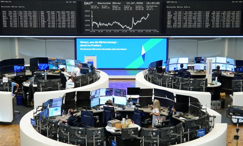 The German share price index DAX graph is pictured at the stock exchange in Frankfurt, Germany, July 14, 2026. REUTERS/staff