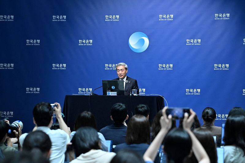 Hyun Song Shin, governor of the Bank of Korea, attends a press conference after a monetary policy meeting at the central bank's headquarters in Seoul, South Korea, July 16, 2026.   Yonhap via REUTERS