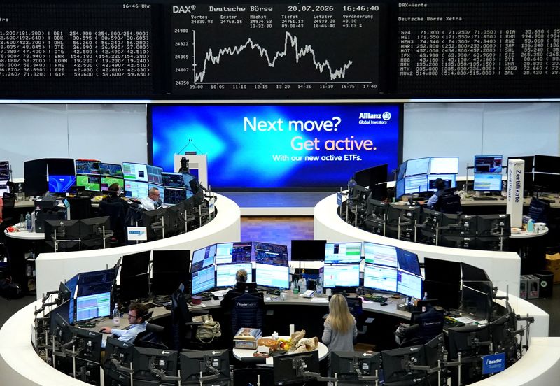The German share price index DAX graph is pictured at the stock exchange in Frankfurt, Germany, July 20, 2026.  REUTERS/staff