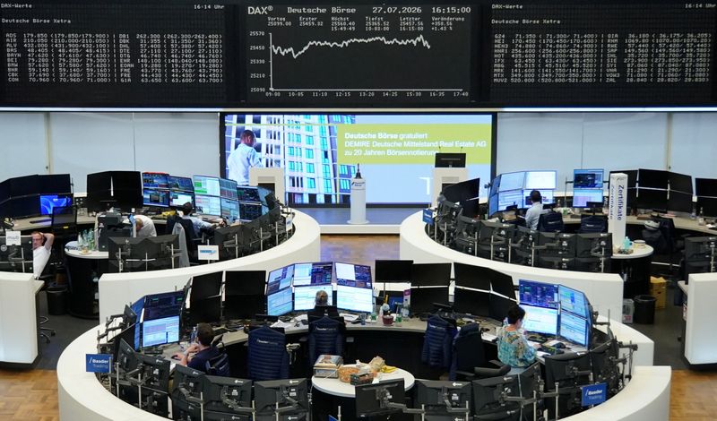 The German share price index DAX graph is pictured at the stock exchange in Frankfurt, Germany, July 27, 2026. REUTERS/Staff