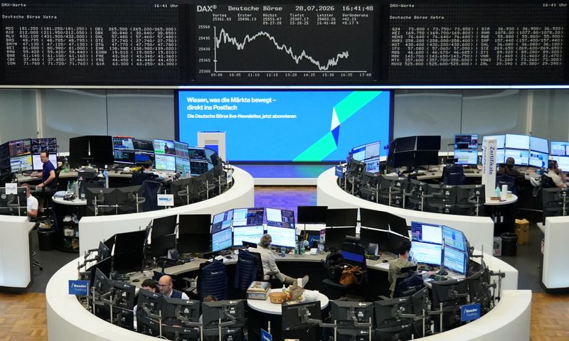 The German share price index DAX graph is pictured at the stock exchange in Frankfurt, Germany, July 28, 2026. REUTERS/Staff