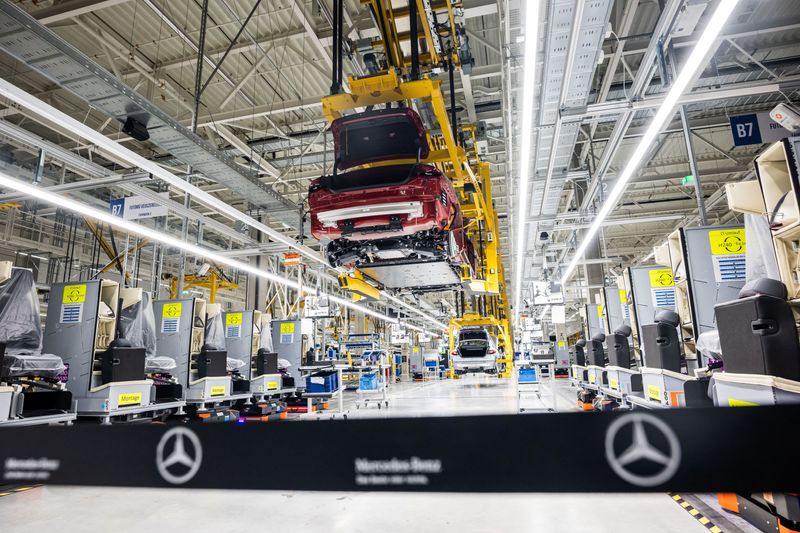 The assembly line and new electric Mercedes-Benz C models are seen during the opening of the expanded factory in Kecskemet, Hungary, July 13, 2026. REUTERS/Marton Monus