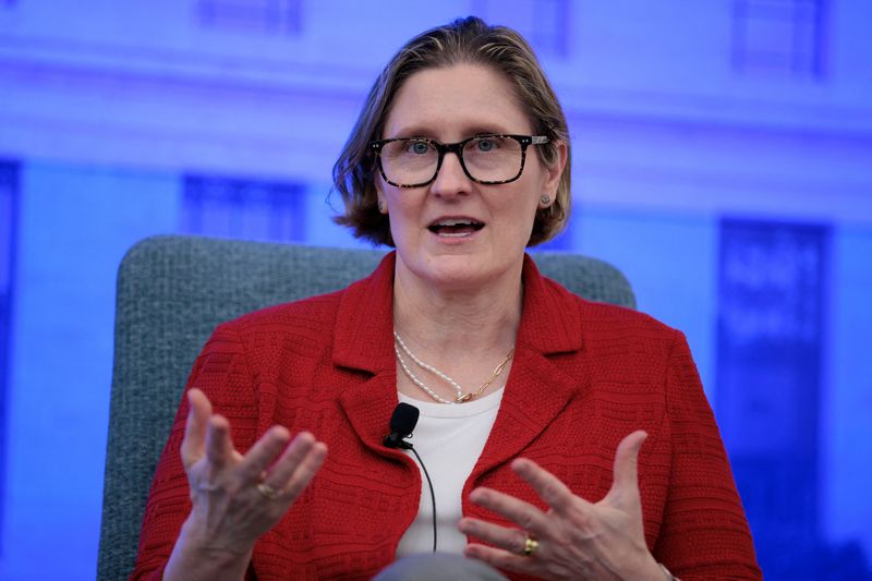 Federal Reserve Bank of Philadelphia President Anna Paulson speaks during a panel before the "Strengthening America's Economy Through Rural Investment: a Working Forum" hosted by the Federal Reserve Board of Governors, in Washington, D.C., U.S., April 14, 2026. REUTERS/Evan Vucci