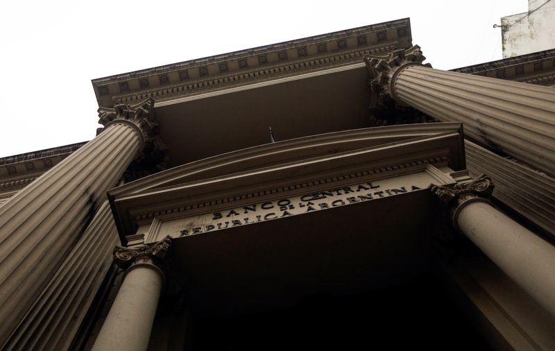 An entrance to the Central Bank of the Argentine Republic is pictured in Buenos Aires, Argentina October 28, 2019. REUTERS/Ricardo Moraes