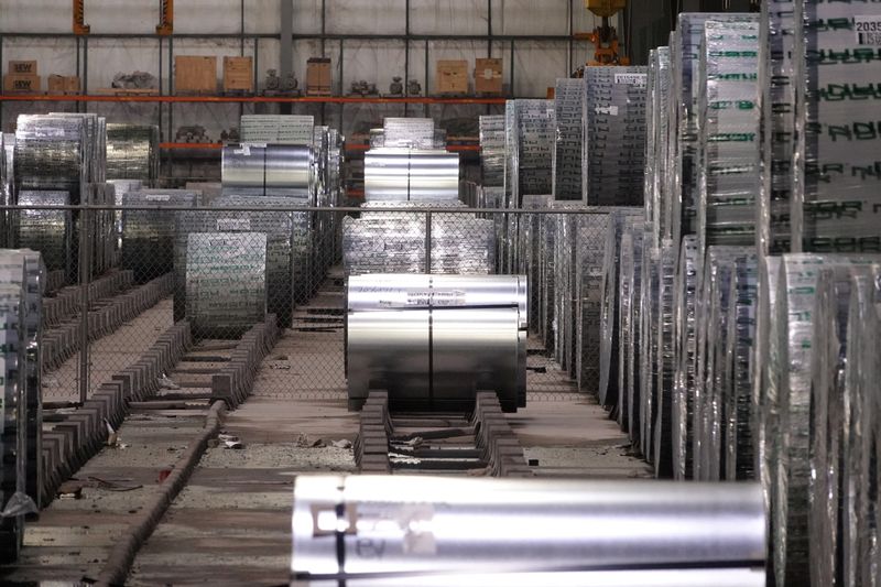FILE PHOTO: A general view of interior of a Nucor steel factory in Blytheville, Arkansas, U.S., March 28, 2025. REUTERS/Karen Pulfer Focht/File Photo