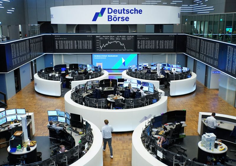 FILE PHOTO: The German share price index DAX graph is pictured at the stock exchange in Frankfurt, Germany, June 5, 2026. REUTERS/staff/ File Photo