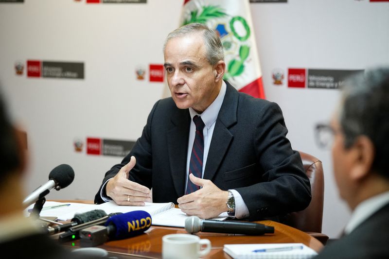Peru's Minister of Energy and Mines Jorge Luis Montero speaks to the foreign media at a press conference, in Lima, Peru June 3, 2025. REUTERS/Angela Ponce