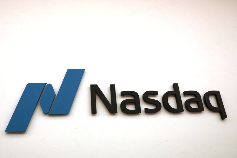 The Nasdaq logo is displayed at the Nasdaq Market site in New York, U.S., May 2, 2019. REUTERS/Brendan McDermid