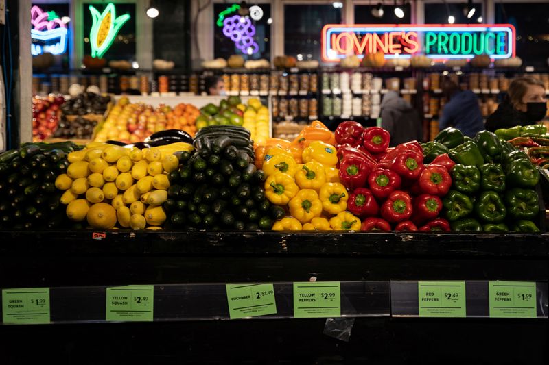 FILE PHOTO: Vegetables are pictured at a produce shop at Reading Terminal Market, in Philadelphia, Pennsylvania, U.S. February 19, 2022.  REUTERS/Hannah Beier/File Photo