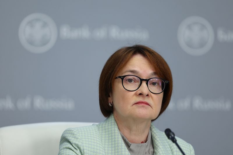 Elvira Nabiullina, Governor of Russian Central Bank, attends a press conference in Moscow, Russia June 6, 2025. REUTERS/Evgenia Novozhenina/File Photo