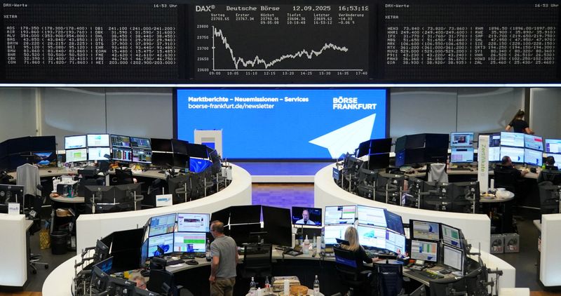 The German share price index DAX graph is pictured at the stock exchange in Frankfurt, Germany, September 12, 2025.   REUTERS/staff/File Photo