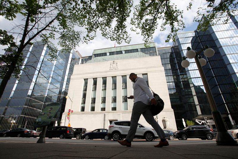 FILE PHOTO: A pedestrian walks past the Bank of Canada building in Ottawa, Ontario, Canada, May 23, 2017. REUTERS/Chris Wattie/File Photo