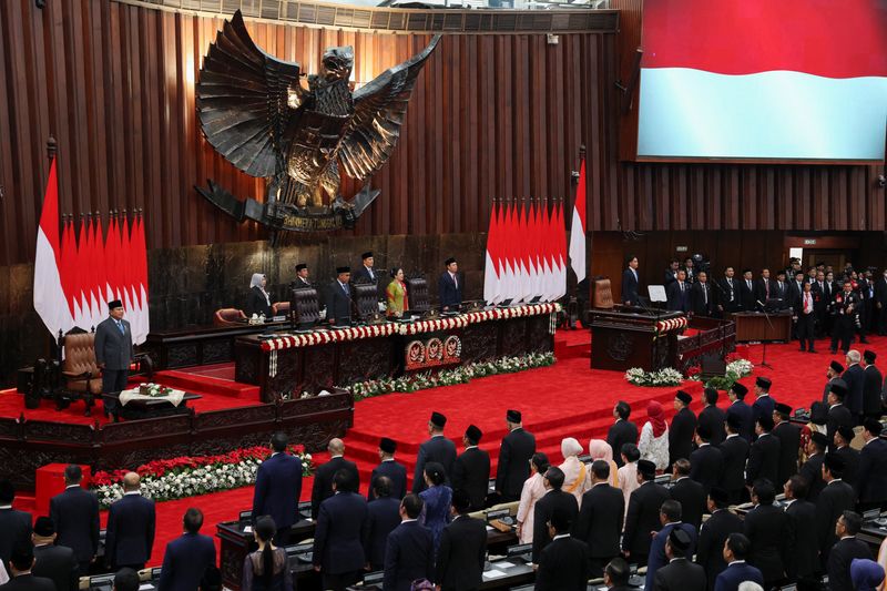 FILE PHOTO: Indonesian President Prabowo Subianto stands onstage before he delivers his annual State of the Nation Address, ahead of the country's Independence Day, in Jakarta, Indonesia, August 15, 2025. REUTERS/Ajeng Dinar Ulfiana/Pool/File Photo