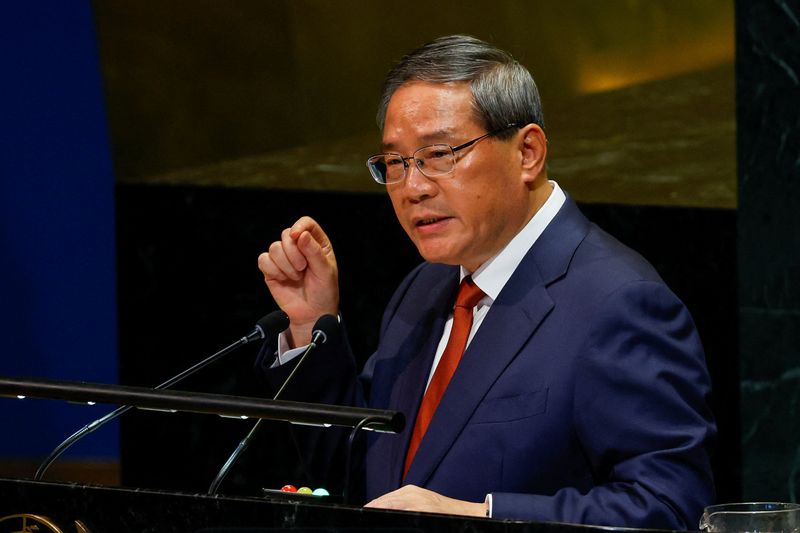 China's Premier of the State Council Li Qiang addresses the 80th United Nations General Assembly (UNGA) at U.N. headquarters in New York City, U.S., September 26, 2025. REUTERS/Kylie Cooper