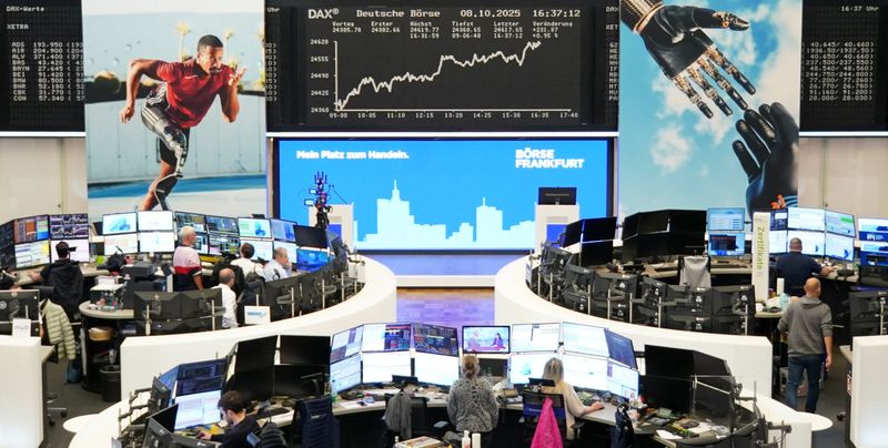 German share price index DAX graph is pictured at the stock exchange in Frankfurt, Germany, October 8, 2025.    REUTERS/staff