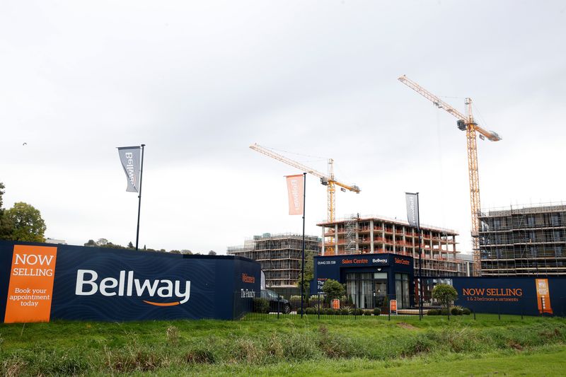 Logo of Bellway is seen at a construction site in Hemel Hempstead, Hertfordshire, Britain, October 12, 2020.  REUTERS/Matthew Childs