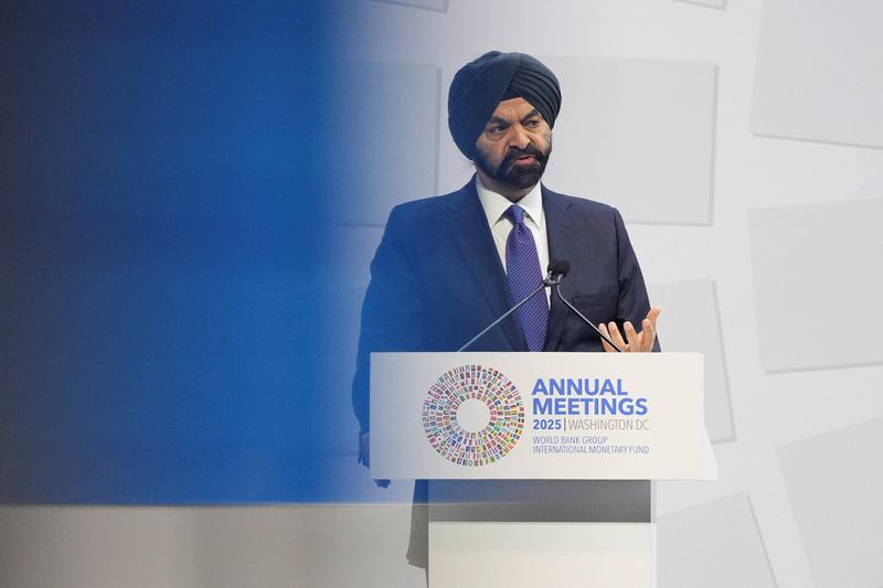 World Bank President Ajay Banga speaks during the IMF/World Bank annual meetings in Washington, D.C., U.S., October 17, 2025. REUTERS/Ken Cedeno