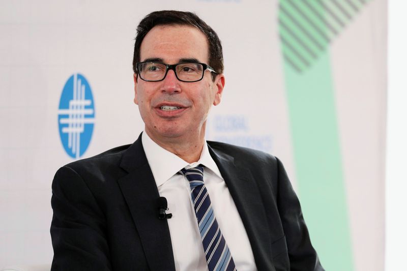Steven Mnuchin, founder and managing partner of Liberty Strategic Capital and former U.S. Treasury secretary, speaks at the 2021 Milken Institute Global Conference in Beverly Hills, California, U.S., October 19, 2021. REUTERS/David Swanson
