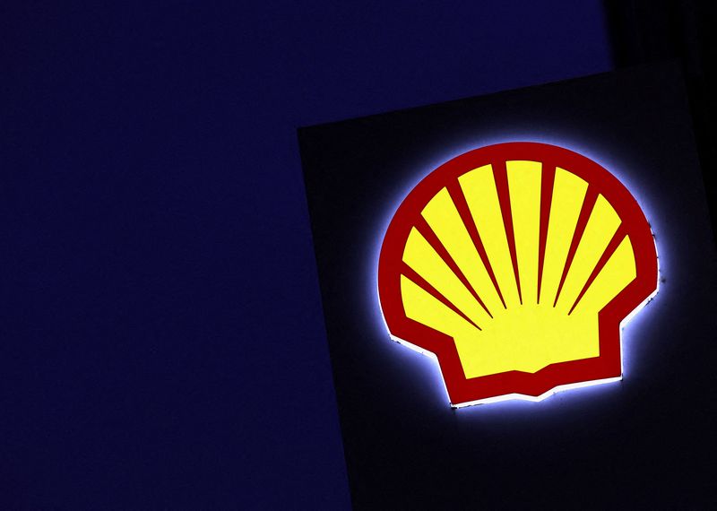 FILE PHOTO: The logo of oil and gas company Shell is seen at a charging station in Brussels, Belgium November 13, 2024. REUTERS/Yves Herman/File Photo