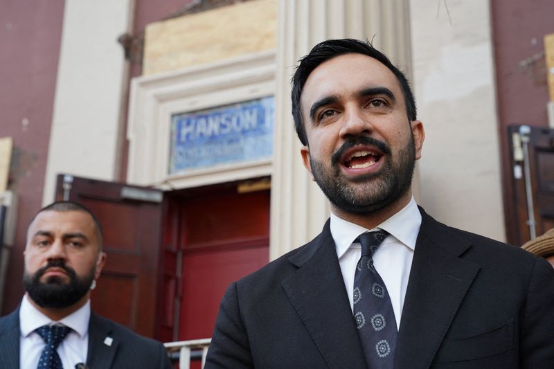 Democratic candidate for New York City mayor, Zohran Mamdani, delivers remarks while campaigning at the Hanson Place Seventh-Day Adventist Church in the Brooklyn borough of New York City, U.S., November 1, 2025.   REUTERS/Ryan Murphy