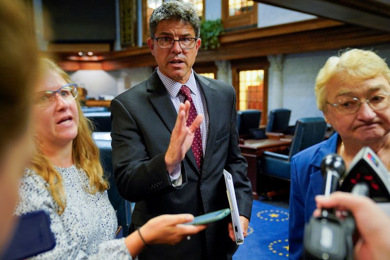 Indiana State Senator Rodric Bray speaks to press after the first day of a special session debating on banning abortion in Indianapolis, Indiana, U.S. July 25, 2022. REUTERS/Cheney Orr