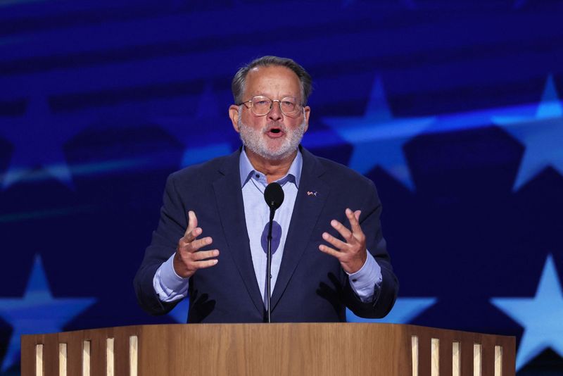 U.S. Senator Gary Peters (D-MI) speaks during Day 2 of the Democratic National Convention (DNC) in Chicago, Illinois, U.S., August 20, 2024. REUTERS/Mike Segar