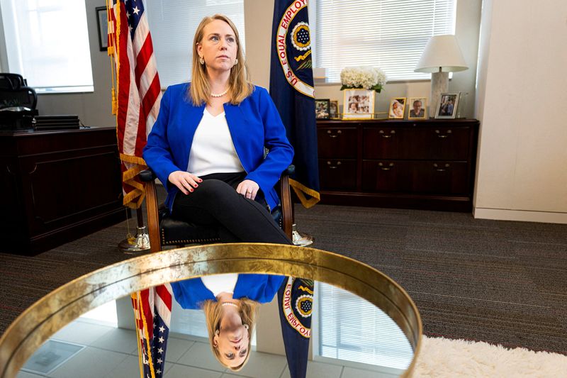 FILE PHOTO: U.S. Equal Employment Opportunity Commission Chair Andrea Lucas poses for a portrait in her office in Washington, D.C.,U.S., December 18, 2025. REUTERS/Kevin Mohatt/File Photo